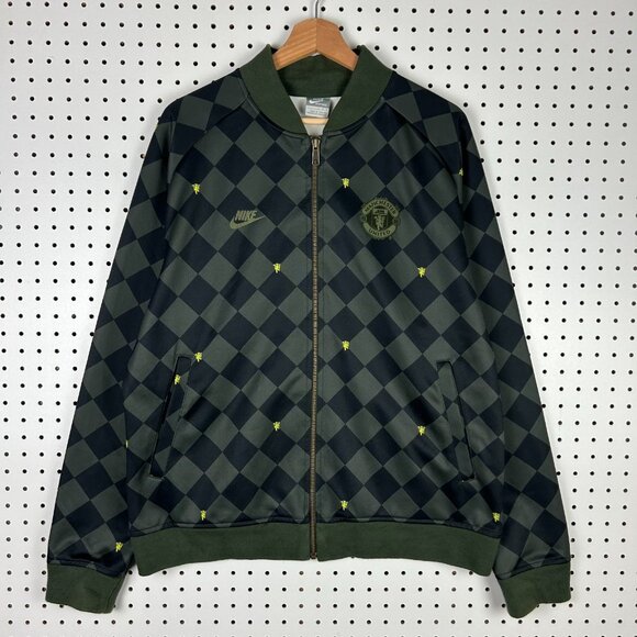 Manchester United Track Jacket Large Nike Y2k Vintage Green Warm Up Full Zip PL - Picture 1 of 6